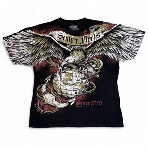 7.62 Design AOP Graphic Tee Men's Size XL Streetwear Grunge Military Shirt Y2K